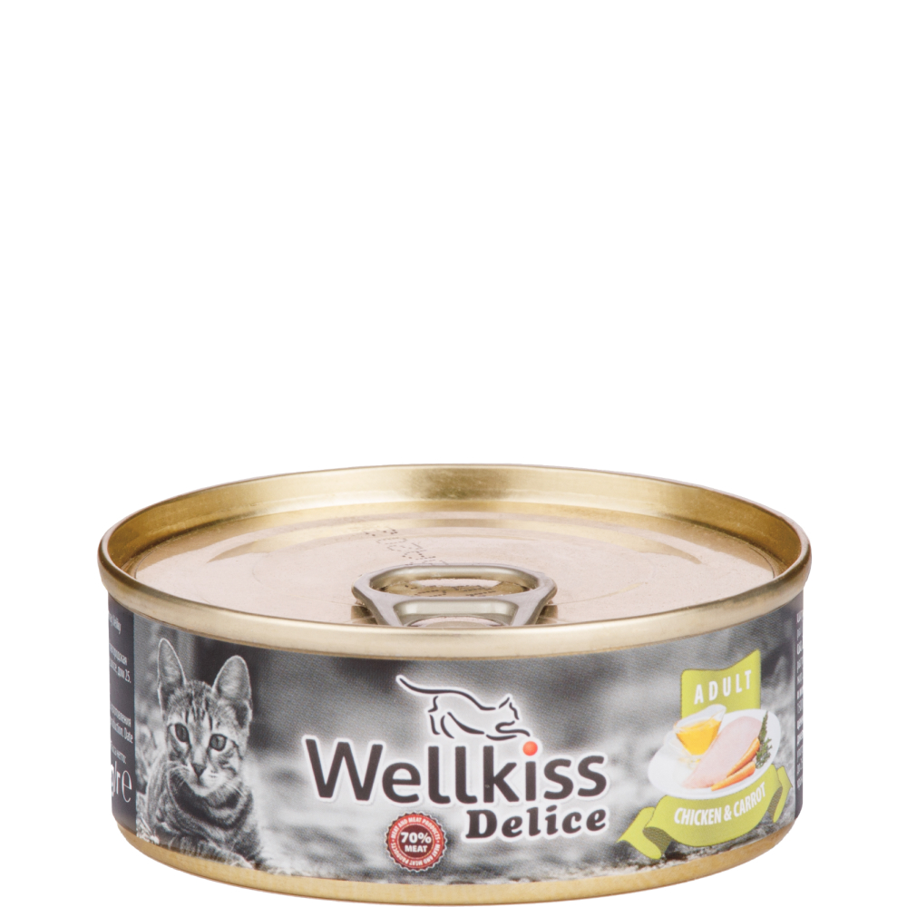 

Wellkiss Влажный корм (консервы) для кошек, цыпленок с морковью, 100 гр.