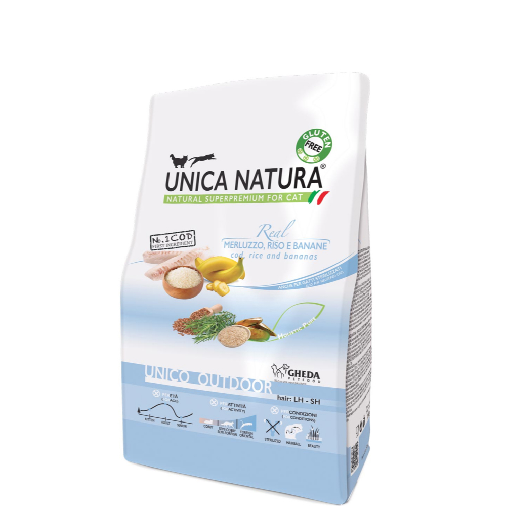 

UNICA Natura Outdoor Сухой корм для кошек, с треской, рисом и бананами, 1,5 кг