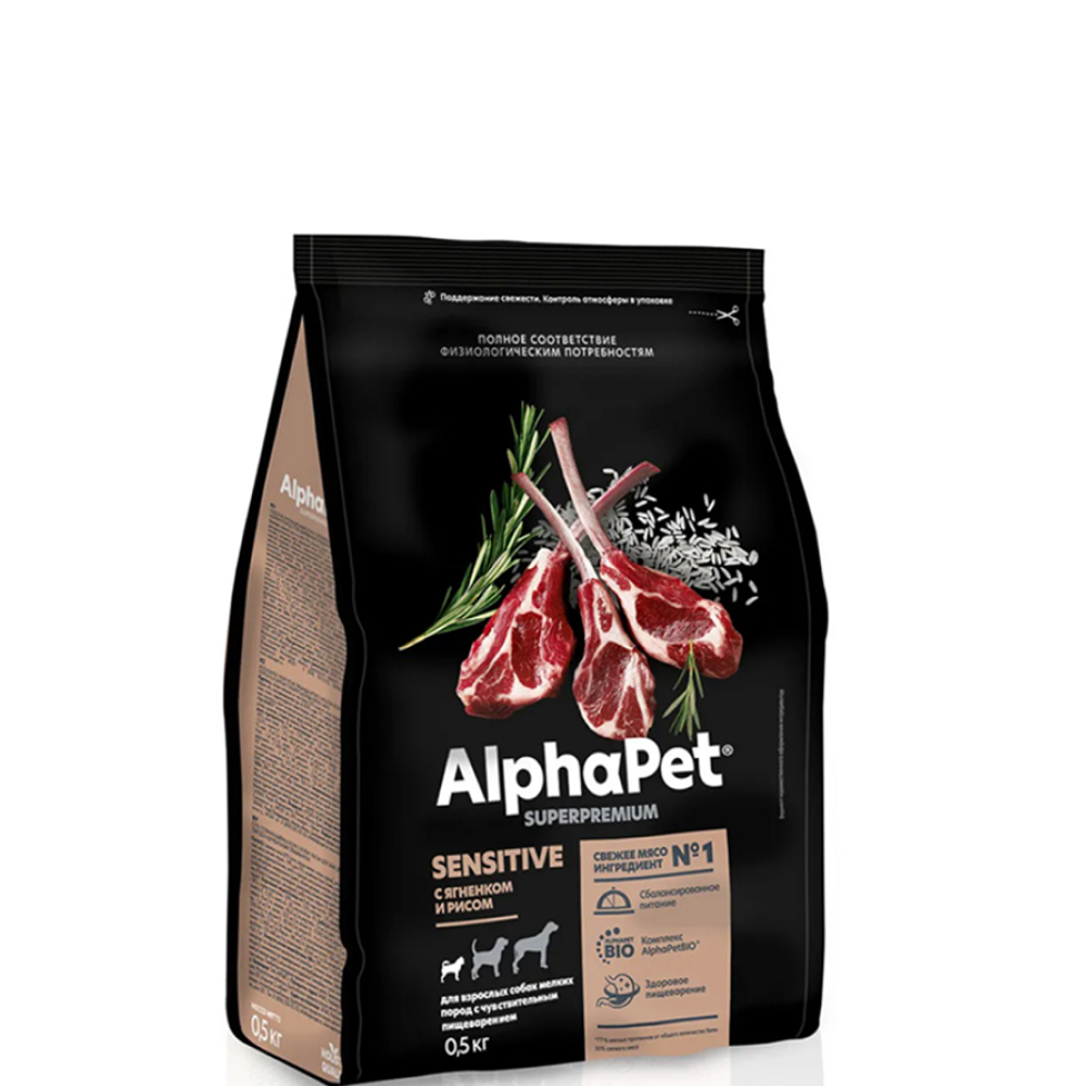 

AlphaPet Сухой корм для собак мини пород с ягненком и рисом, 500 г