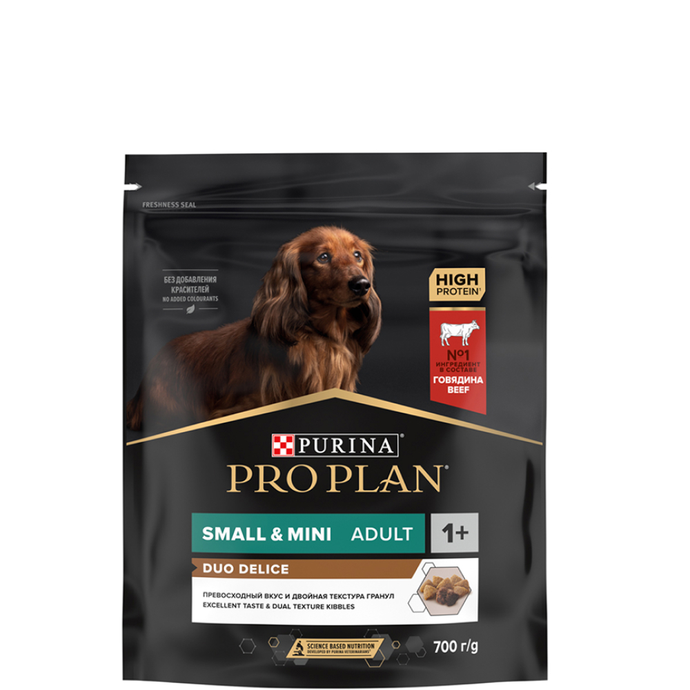 

ProPlan Duo Delice Сухой корм с двойной текстурой гранул для взрослых собак мелких и карликовых пород, с высоким содержанием говядины, 700 гр.