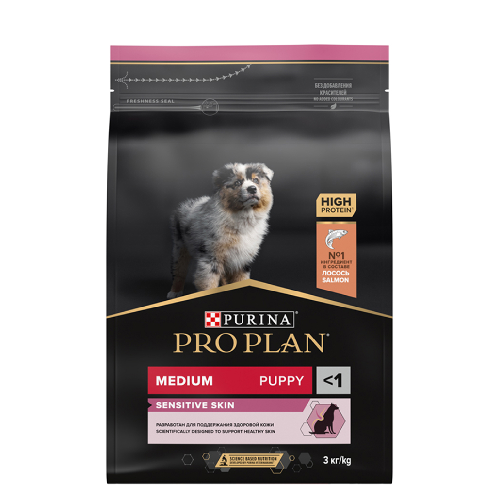 

ProPlan Sensitive Skin Сухой корм для щенков средних пород с чувствительной кожей, с высоким содержанием лосося, 3 кг