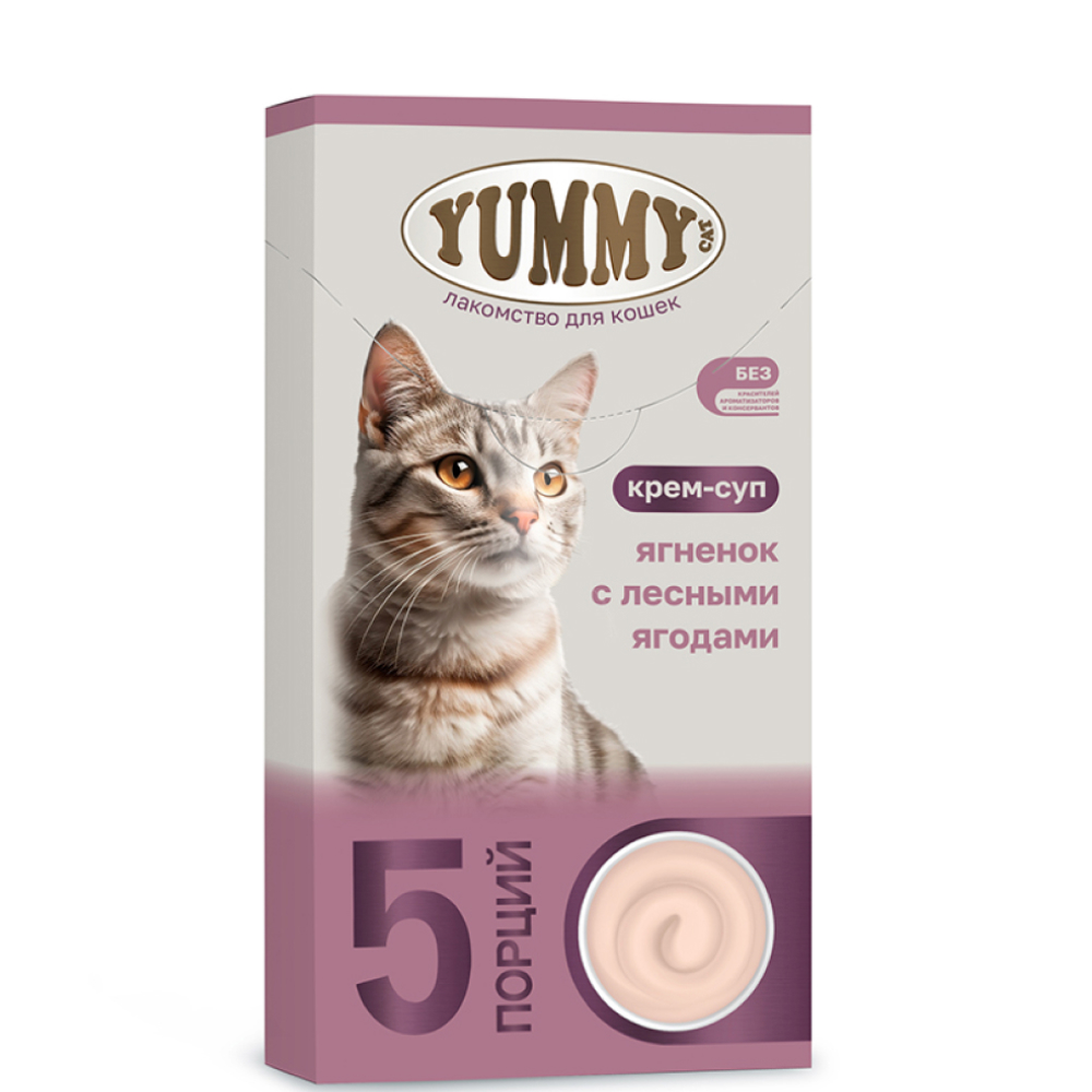 

Yummy Лакомство Крем-суп из ягненка с лесными ягодами для кошек, 5х15 гр.