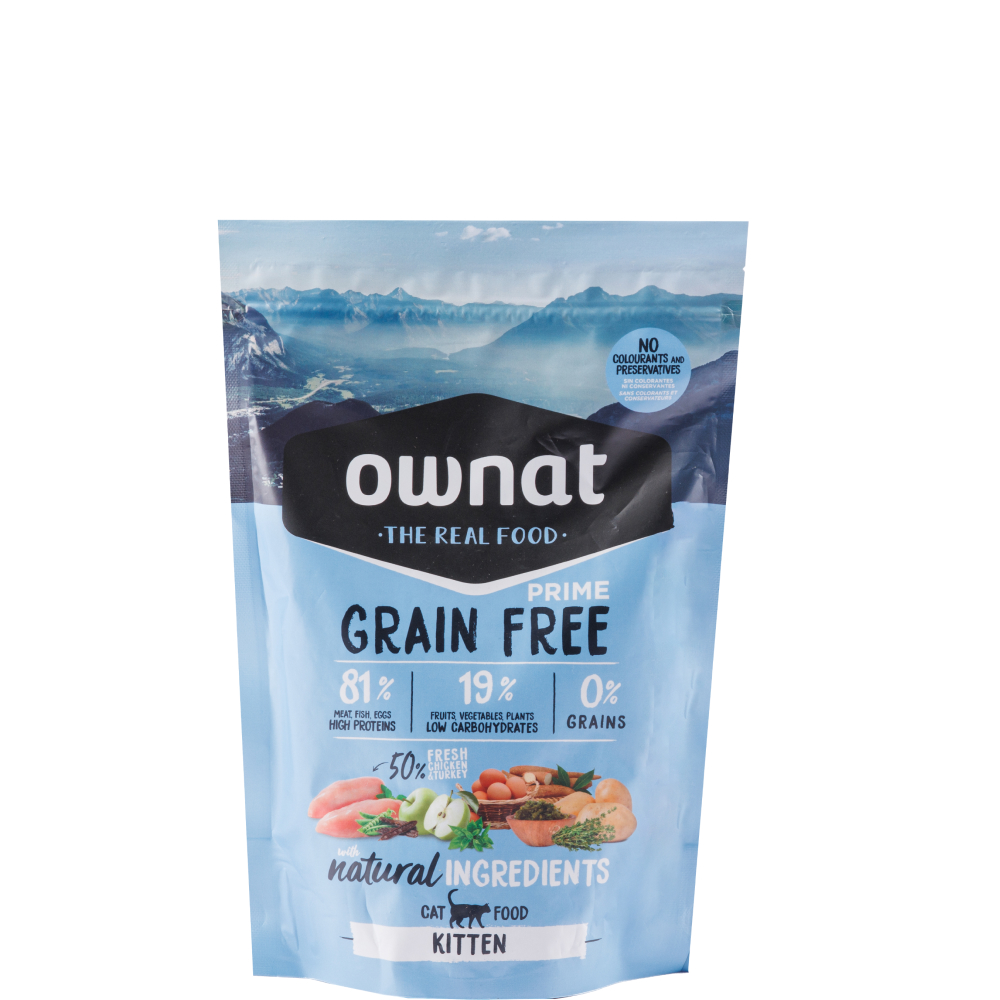 Ownat Kitten Prime Сухой беззерновой корм для котят, с мясом цыплёнка и индейки, 400 гр