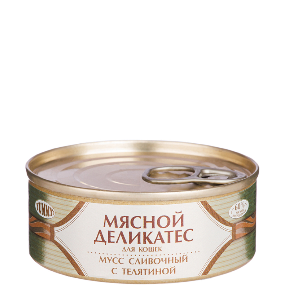 

Yummy Мясной деликатес Влажный корм (консервы) для кошек, мусс сливочный с телятиной, 100 гр.