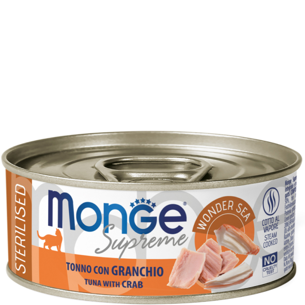 

Monge Sterilized Влажный корм (консервы) для стерилизованных кошек, с тунцом и крабом, 80 гр.