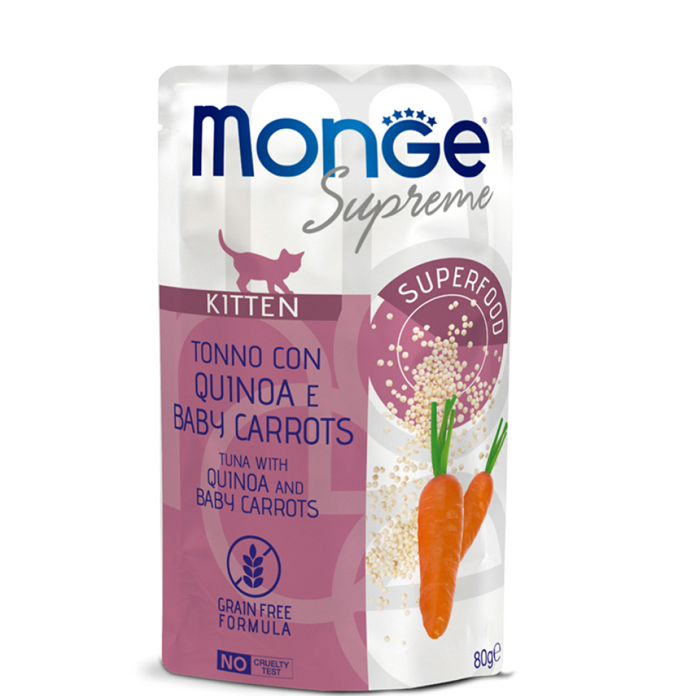 

Monge Kitten Влажный корм (пауч) для котят, тунец, киноа и мини-морковь, 80 гр.