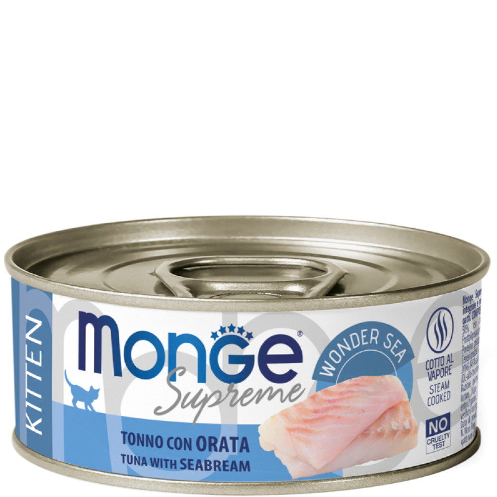 

Monge Kitten Влажный корм (консервы) для котят, с тунцом и дорадо, 80 гр.