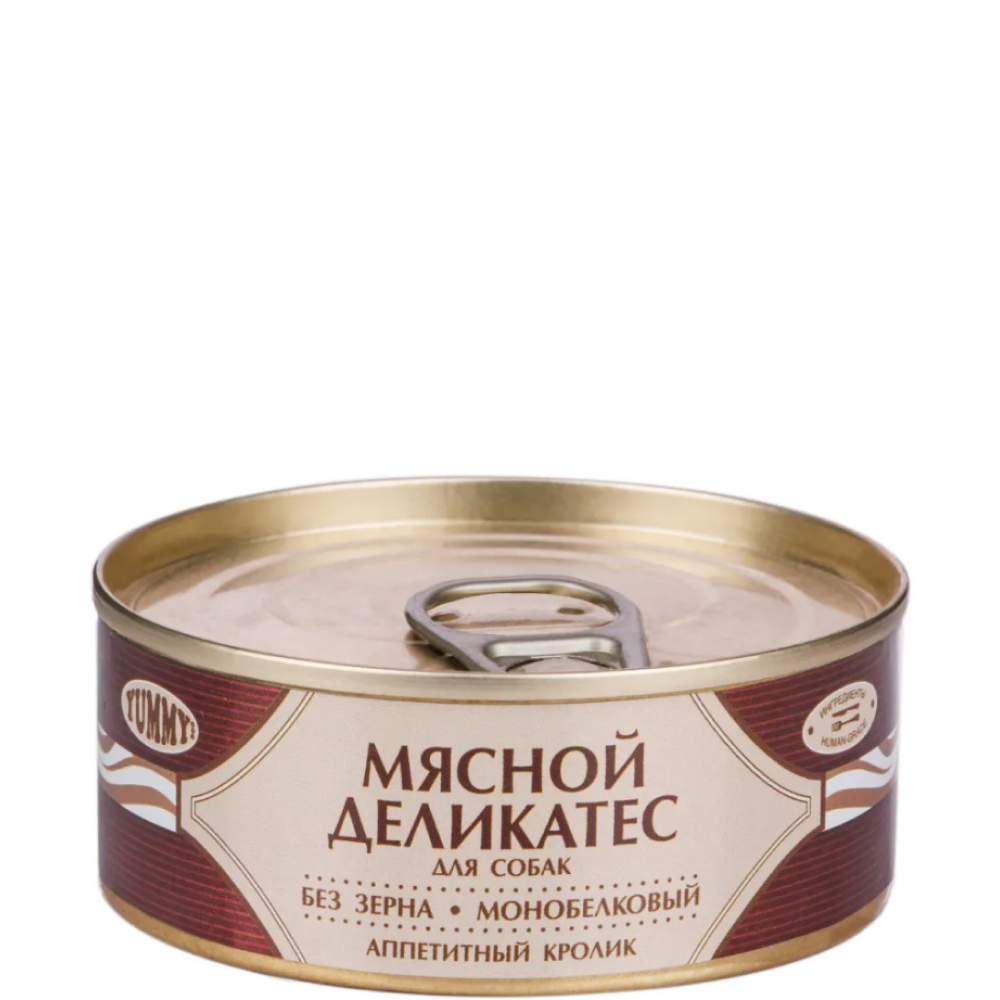 

Yummy Влажный корм (консервы) для собак Мясной Деликатес, с натуральным кроликом в желе, 100 гр.