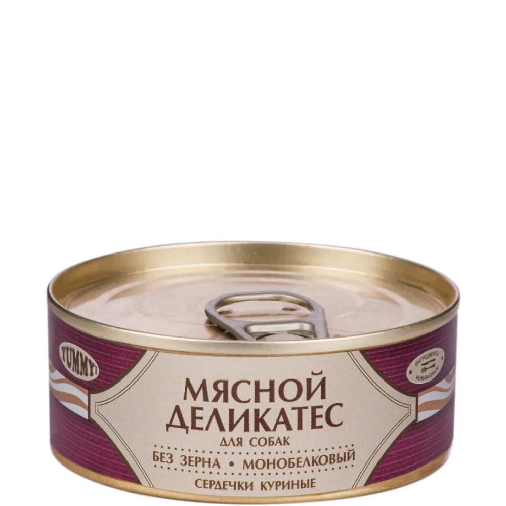 Yummy Влажный корм для собак Мясной Деликатес, с натуральными куриными сердечками в желе, 100 гр