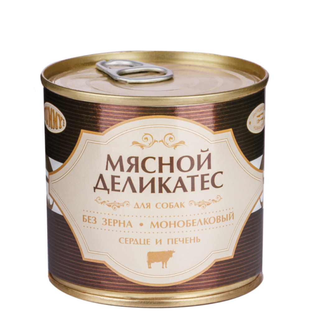 

Yummy Влажный корм (консервы) для собак Мясной Деликатес, с натуральным сердцем и печенью в желе, 240 гр.