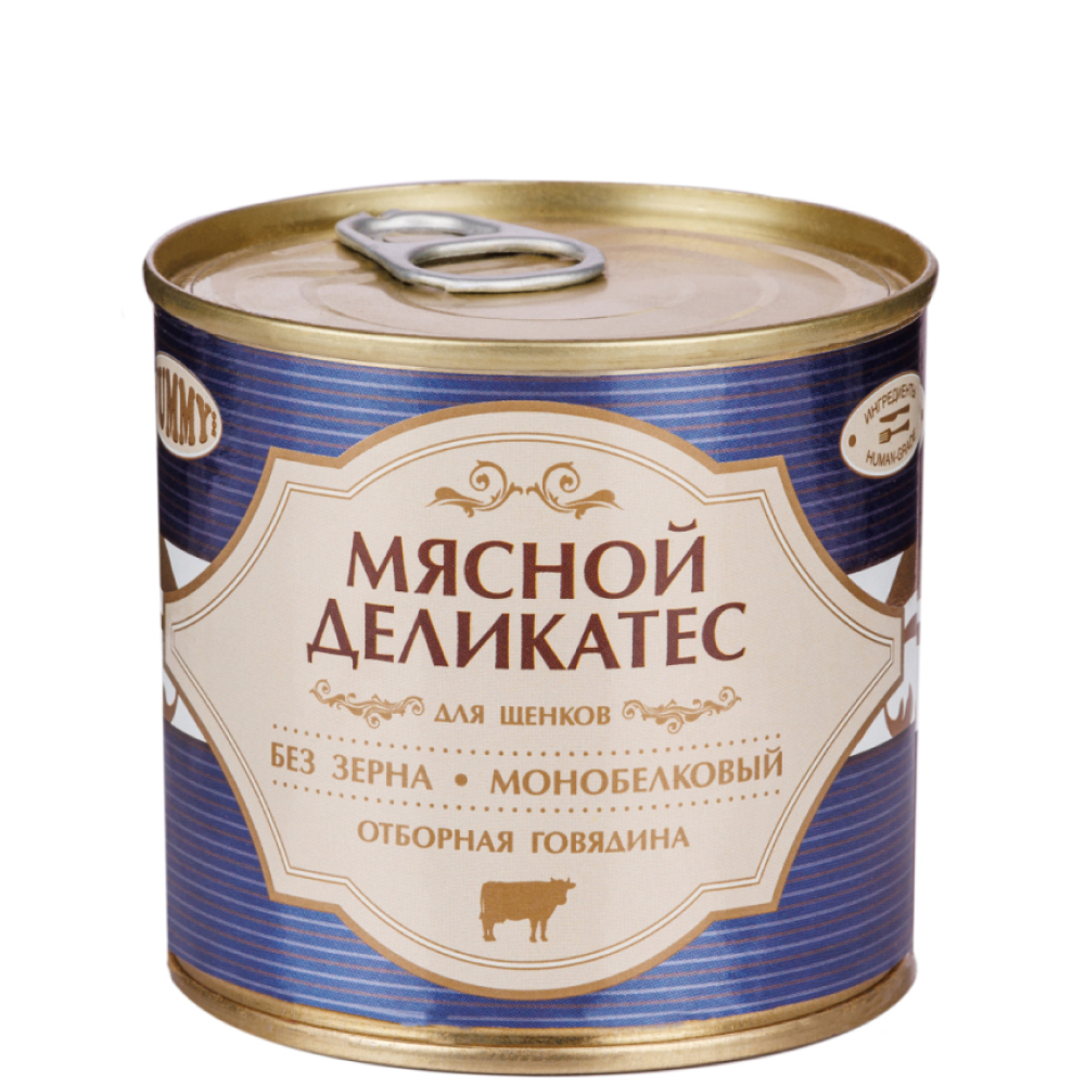 

Yummy Влажный корм (консервы) для щенков Мясной Деликатес, с натуральной говядиной в желе, 240 гр.