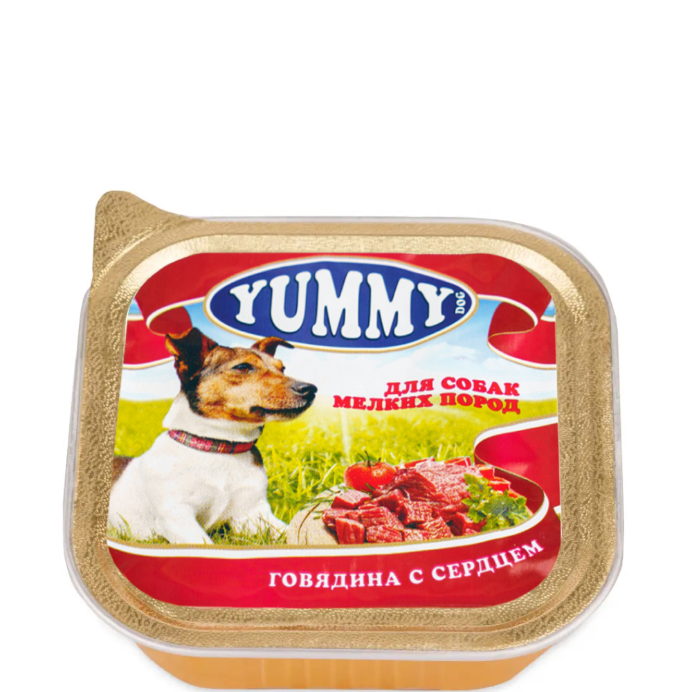 

Yummy Влажный корм (консервы) для собак мелких пород, с говядиной и сердцем, 100 гр.