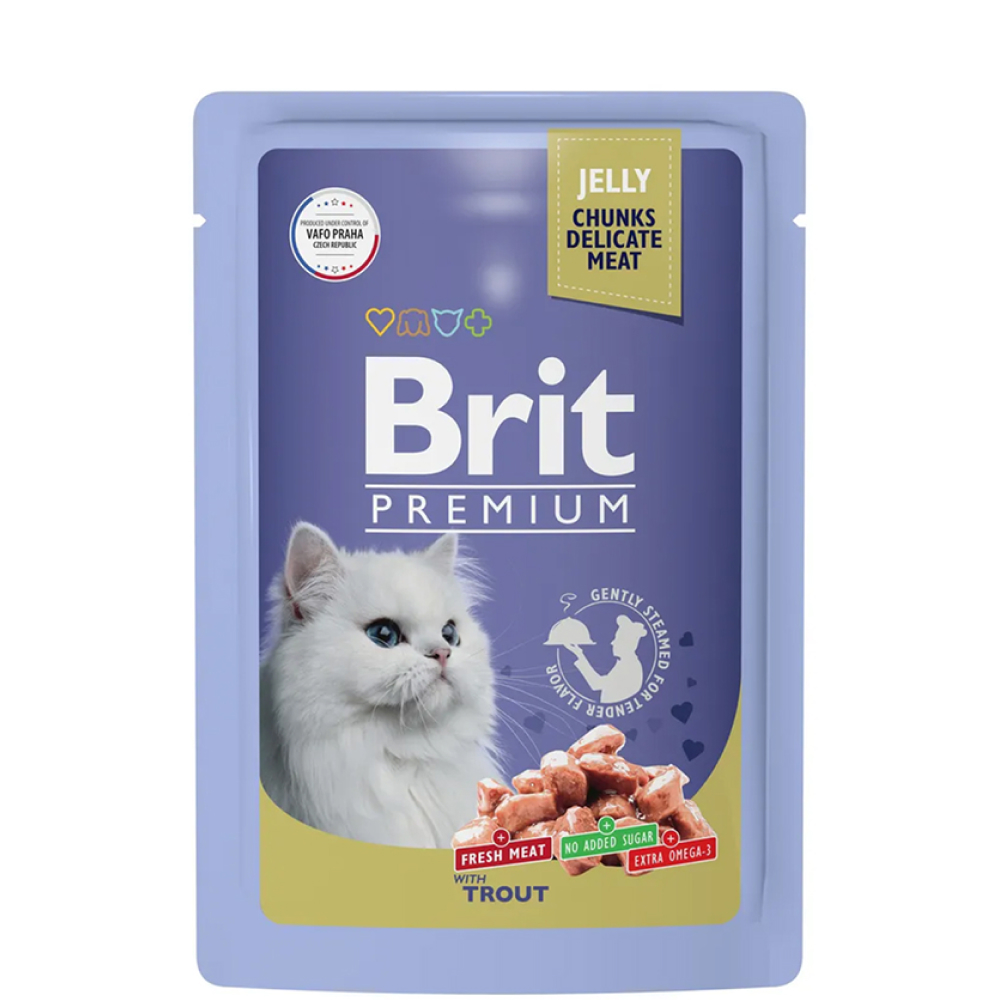 

Brit Premium Влажный корм (пауч) для взрослых кошек, с форелью в желе, 85 гр.