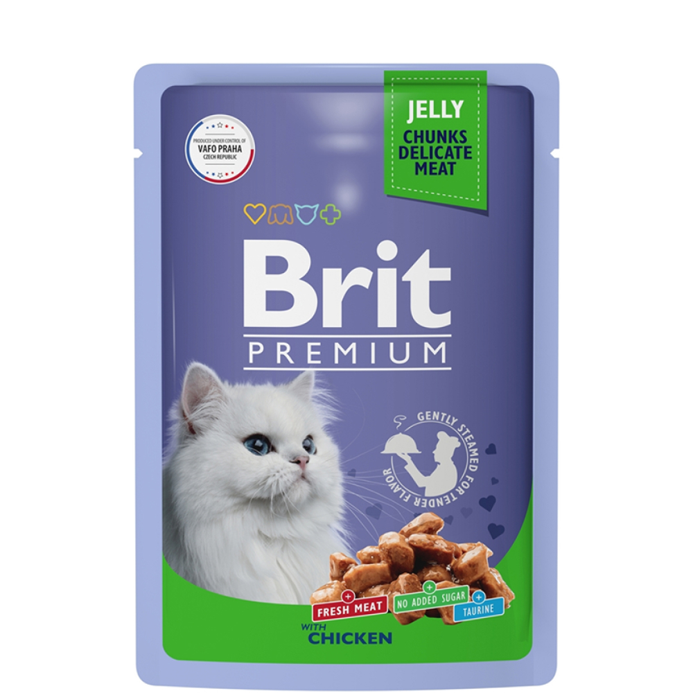 

Brit Premium Влажный корм (пауч) для взрослых кошек, с цыпленком в желе, 85 гр.