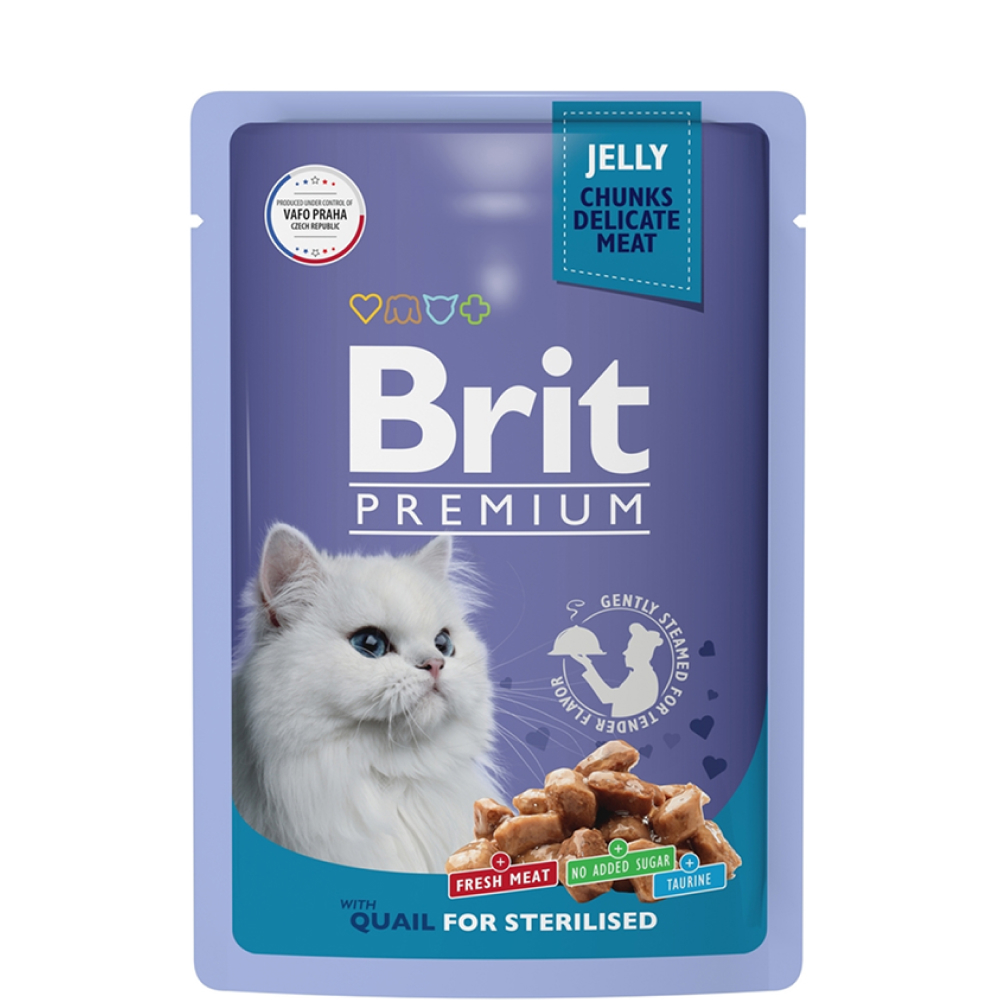

Brit Premium Влажный корм (пауч) для взрослых стерилизованных кошек, с перепелкой в желе, 85 гр.