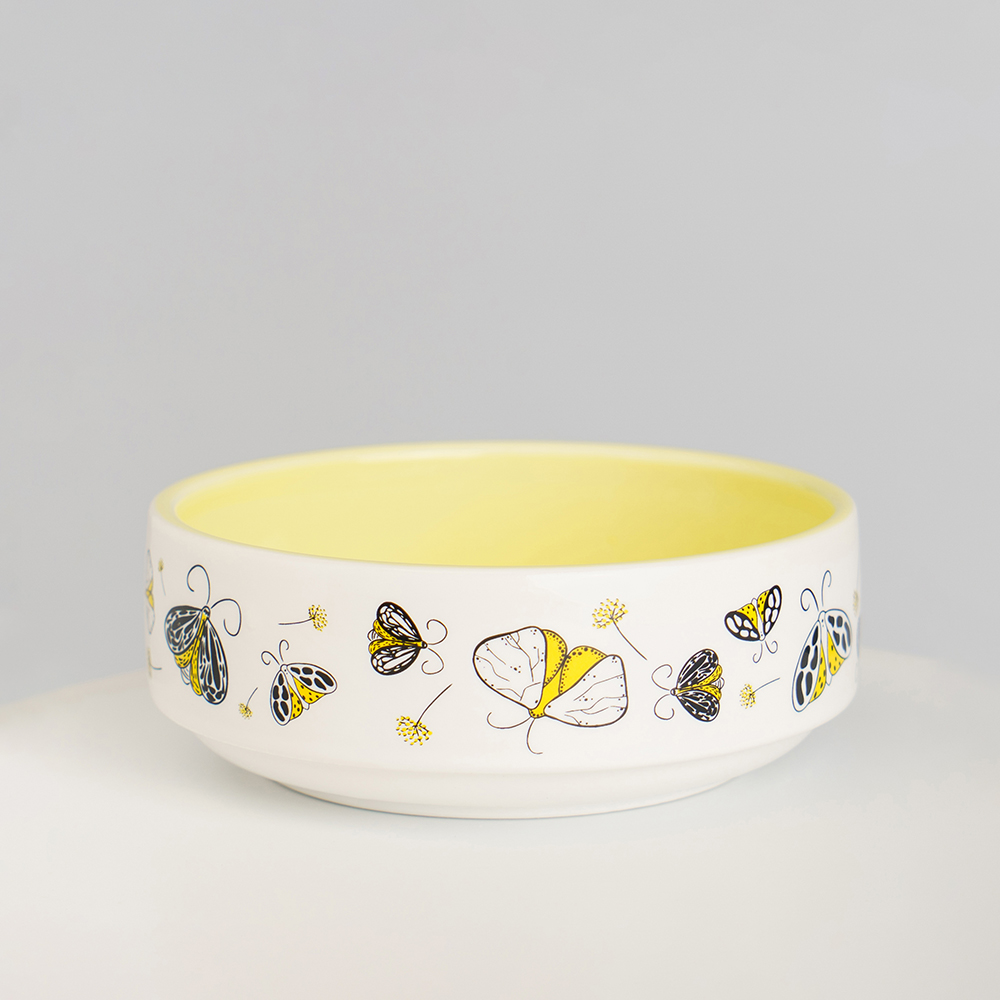 

RURRI Миска фарфоровая для кошек и собак Мотыльки, 350 мл, желтый