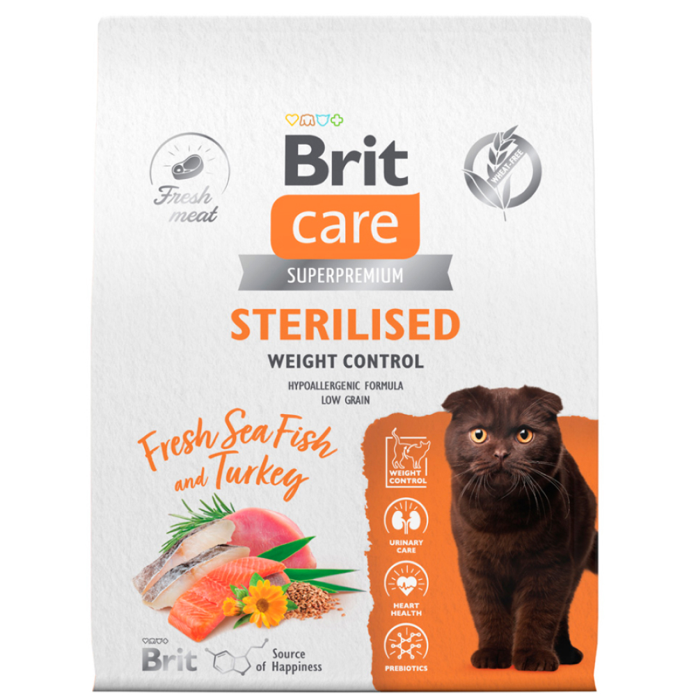 

Brit Care Superpremium Sterilised Weight Control Cухой корм для стерилизованных кошек, с морской рыбой и индейкой, 7 кг