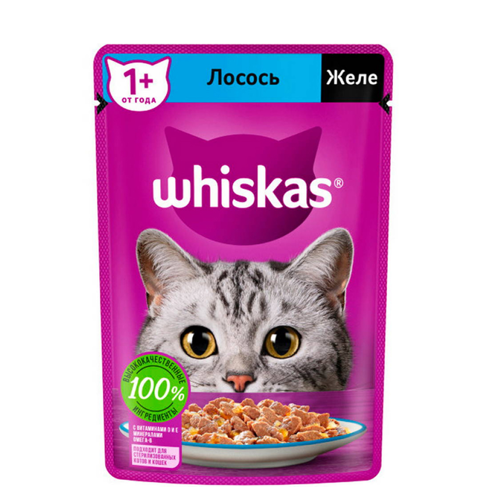 

Whiskas Влажный корм (пауч) для кошек, желе с лососем, 75 гр.