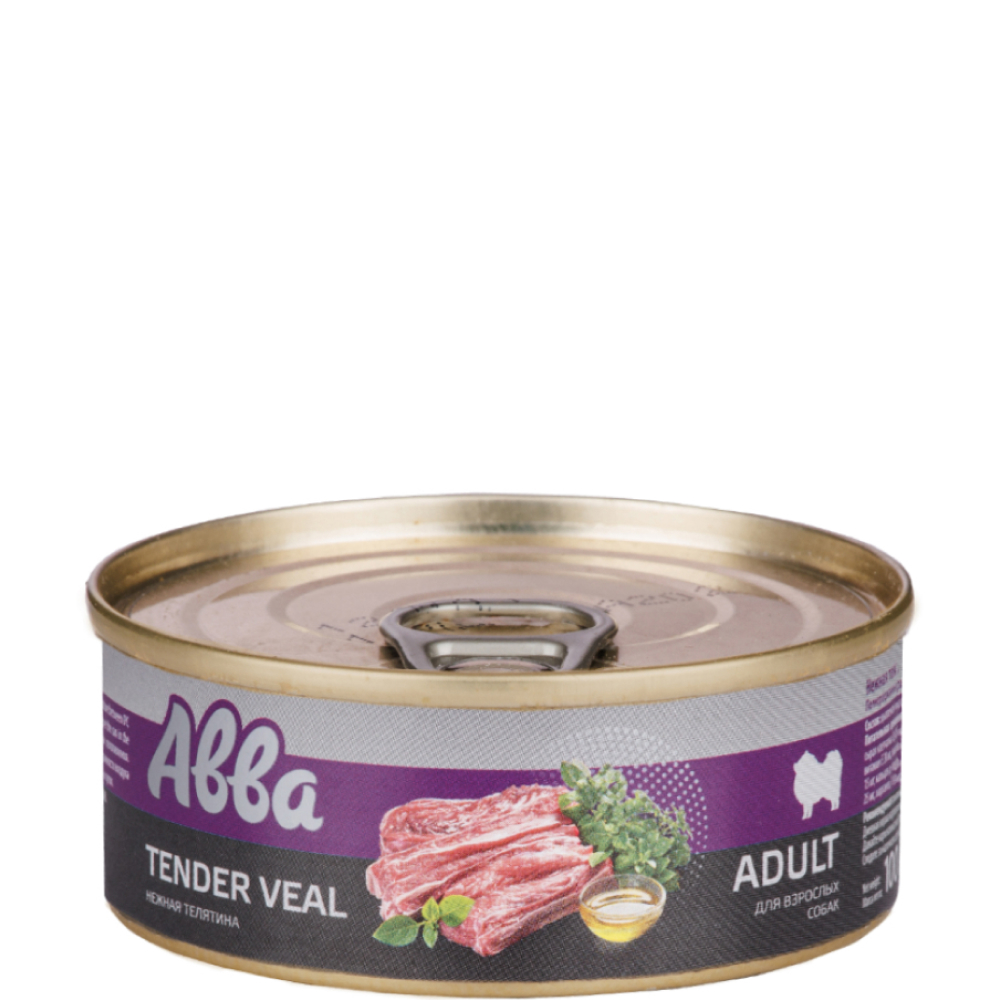 

АВВА Adult Влажный корм (консервы) для взрослых собак мелких пород, с нежной телятиной, 100 гр.