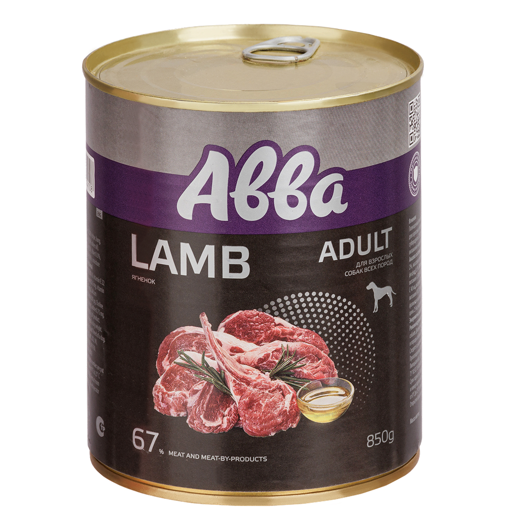 

АВВА Adult Влажный корм (консервы) для взрослых собак всех пород, с ягненком, 850 гр.