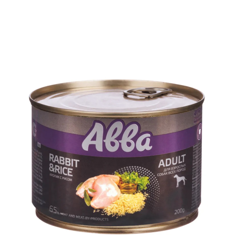 

АВВА Adult Влажный корм (консервы) для взрослых собак всех пород, с кроликом с рисом, 200 гр.