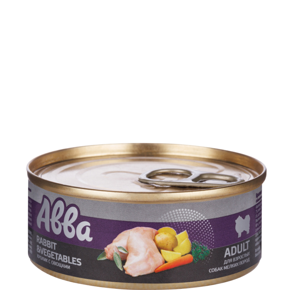 

АВВА Adult Влажный корм (консервы) для взрослых собак мелких пород, с кроликом с овощами, 100 гр.