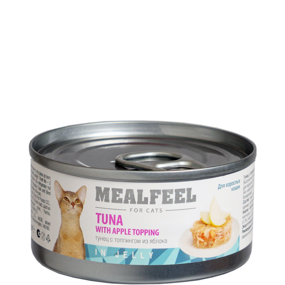 

Mealfeel Влажный корм (консервы) для кошек, тунец с топпингом из яблока в желе, 85 гр.
