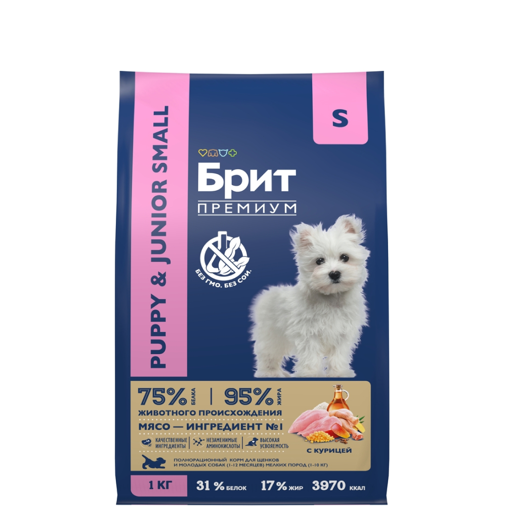 

Brit Премиум Puppy and Junior Small Сухой корм для щенков и молодых собак мелких пород, с курицей, 1 кг