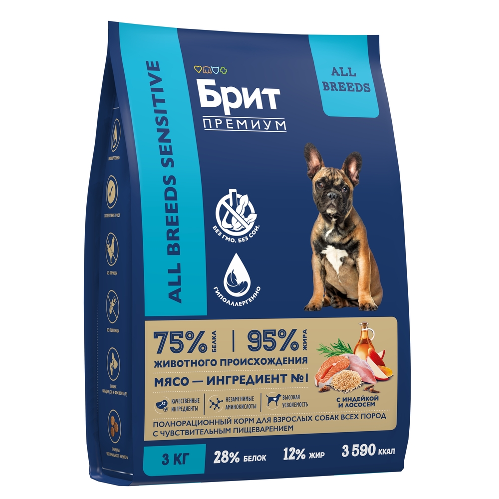 

Brit Premium Sensitive Сухой корм для собак с чувствительным пищеварением, с лососем и индейкой, 1 кг