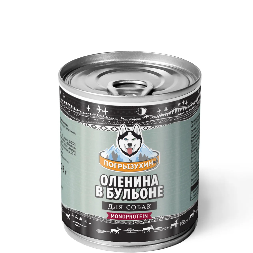 

Погрызухин Monoprotein Корм влажный (консервы) для собак, оленина в бульоне, 338 гр.