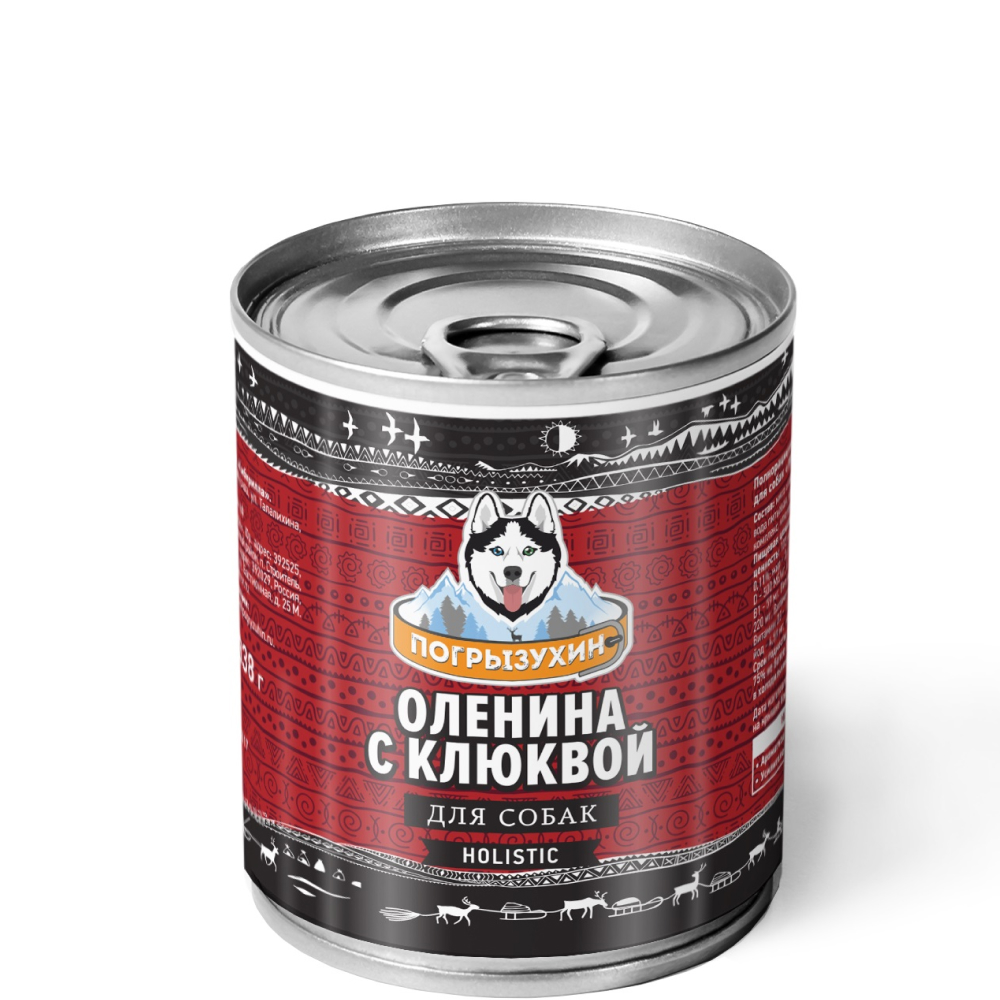 

Погрызухин Holistic Корм влажный (консервы) для собак, оленина с клюквой, 338 гр.