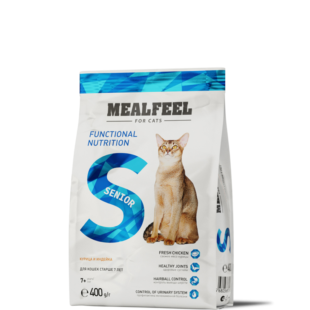 

Mealfeel Корм сухой для кошек старше 7 лет, с курицей и индейкой, 400 гр.