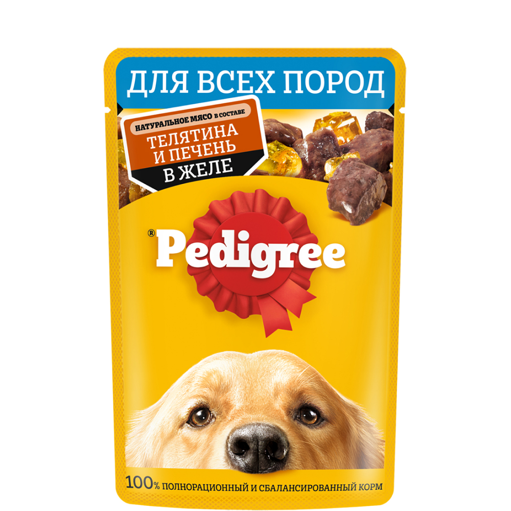 

Pedigree Корм влажный (пауч) для собак, телятина и печень в желе, 85 гр.