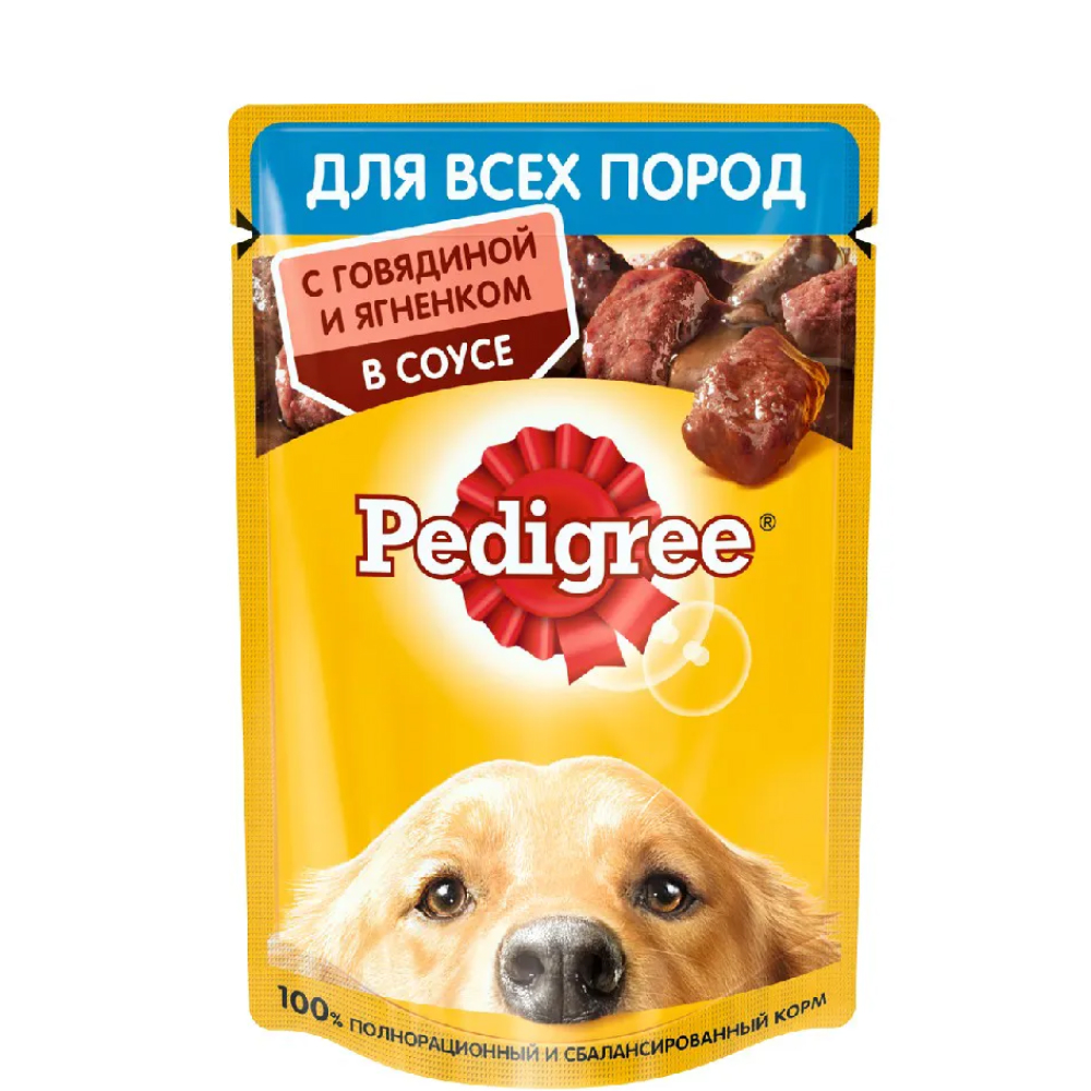 

Pedigree Влажный корм (пауч) для взрослых собак всех пород, с говядиной и ягненком в соусе, 85 гр.