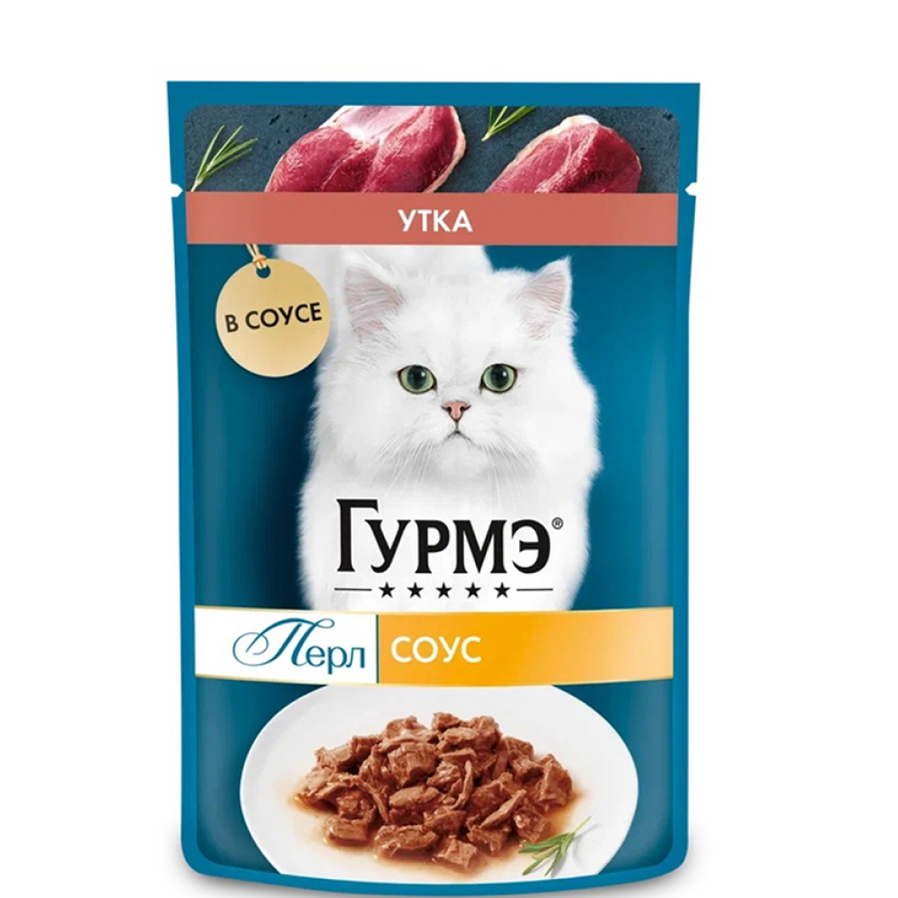 

Gourmet Влажный корм (пауч) для взрослых кошек Перл Нежное филе, с уткой в соусе, 75 гр.