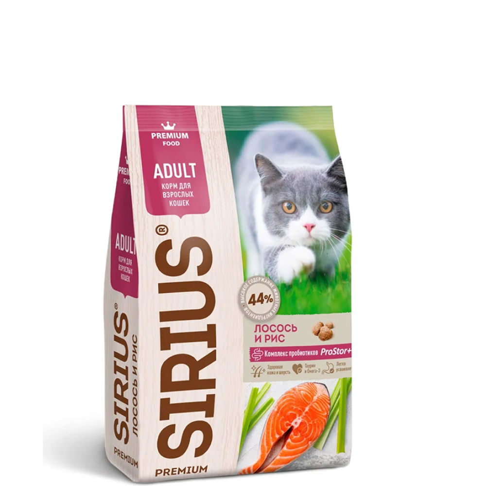 Sirius Сухой корм для взрослых кошек, с лососем и рисом, 400 гр