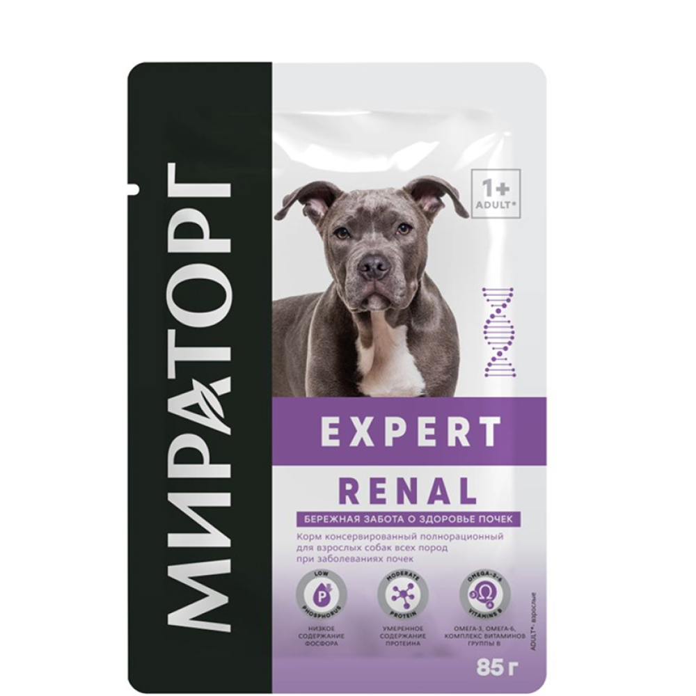 

Мираторг Expert Renal Влажный корм (пауч) для взрослых собак всех пород Бережная забота о здоровье почек, с курицей, 85 гр.