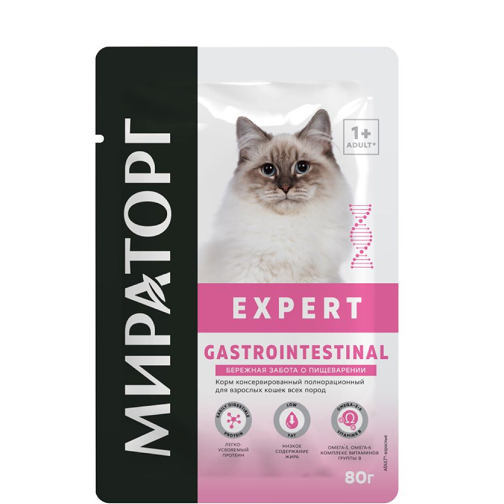 

Мираторг Expert Gastrointestinal Влажный корм (пауч) для взрослых кошек всех пород Бережная забота о пищеварении, с курицей, 80 гр.