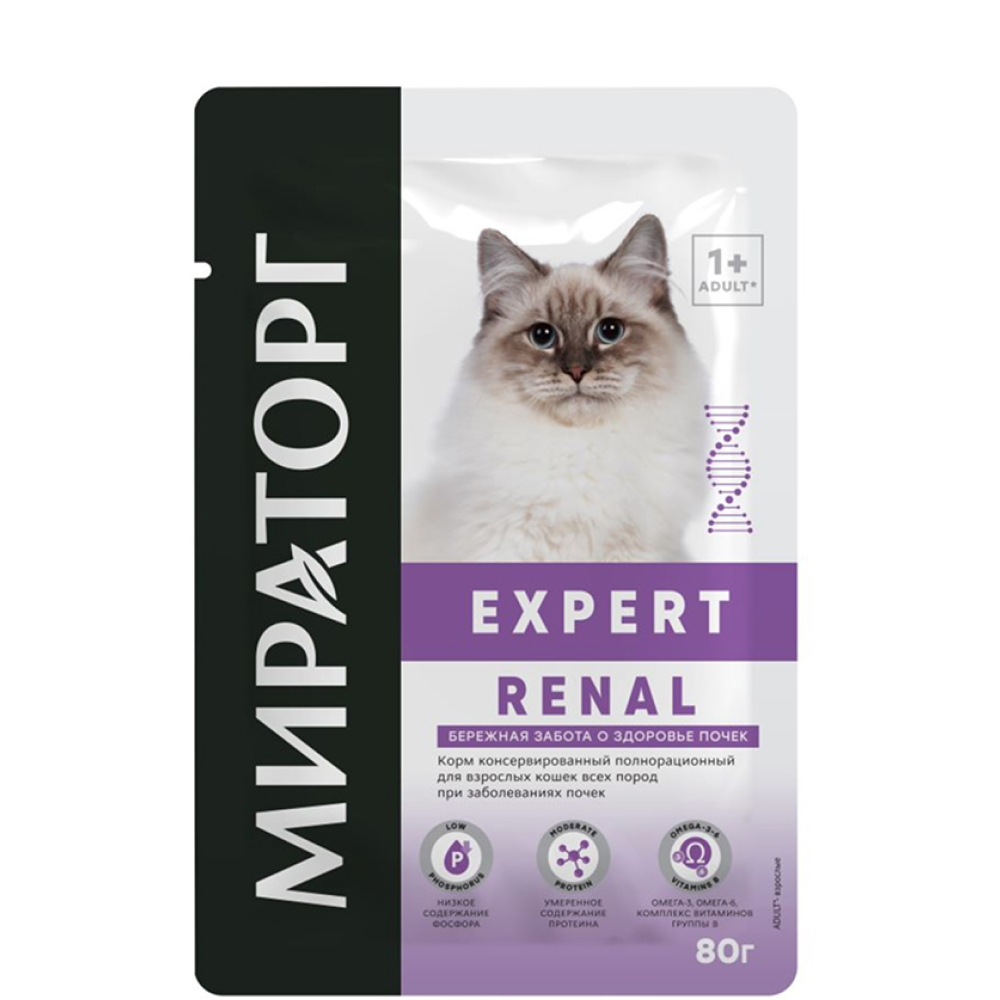 

Мираторг Expert Renal Влажный корм (пауч) для взрослых кошек всех пород Бережная забота о здоровье почек, с курицей, 80 гр.