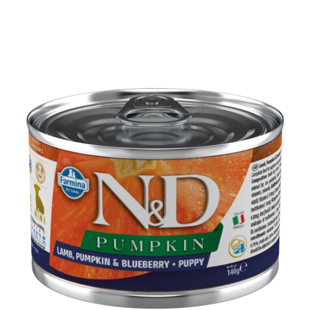 

Farmina N&D Pumpkin Влажный корм (консервы) для щенков, с ягненком, тыквой и черникой, 140 гр.