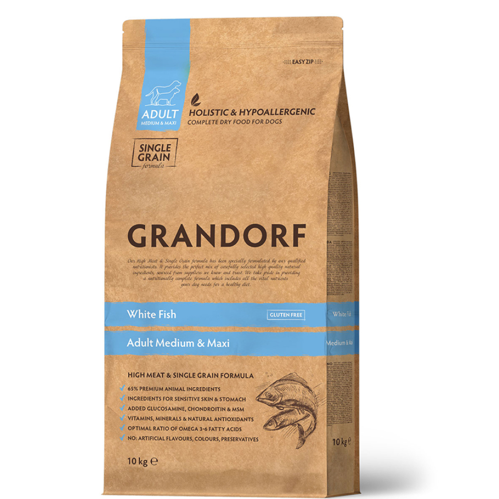 

Grandorf Holistic Adult Medium & Maxi Сухой корм для собак средних и крупных пород, с белой рыбой, 10 кг