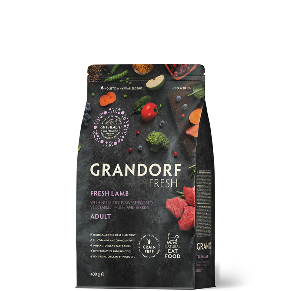 Grandorf Fresh Adult Сухой корм для взрослых кошек с чувствительным пищеварением или склонных к аллергии, с ягненком и бататом, 400 гр