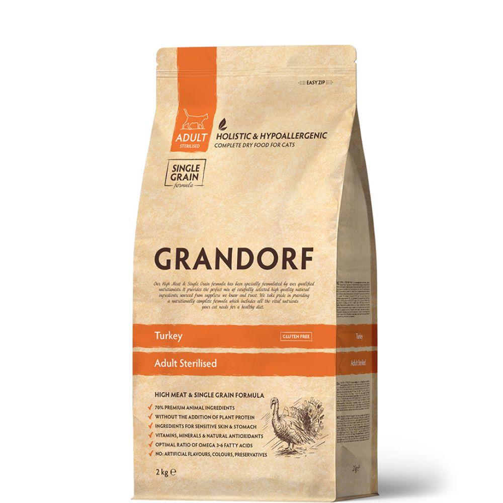 

Grandorf Holistic Adult Sterilised Сухой корм для стерилизованных кошек, с индейкой, 400 гр.