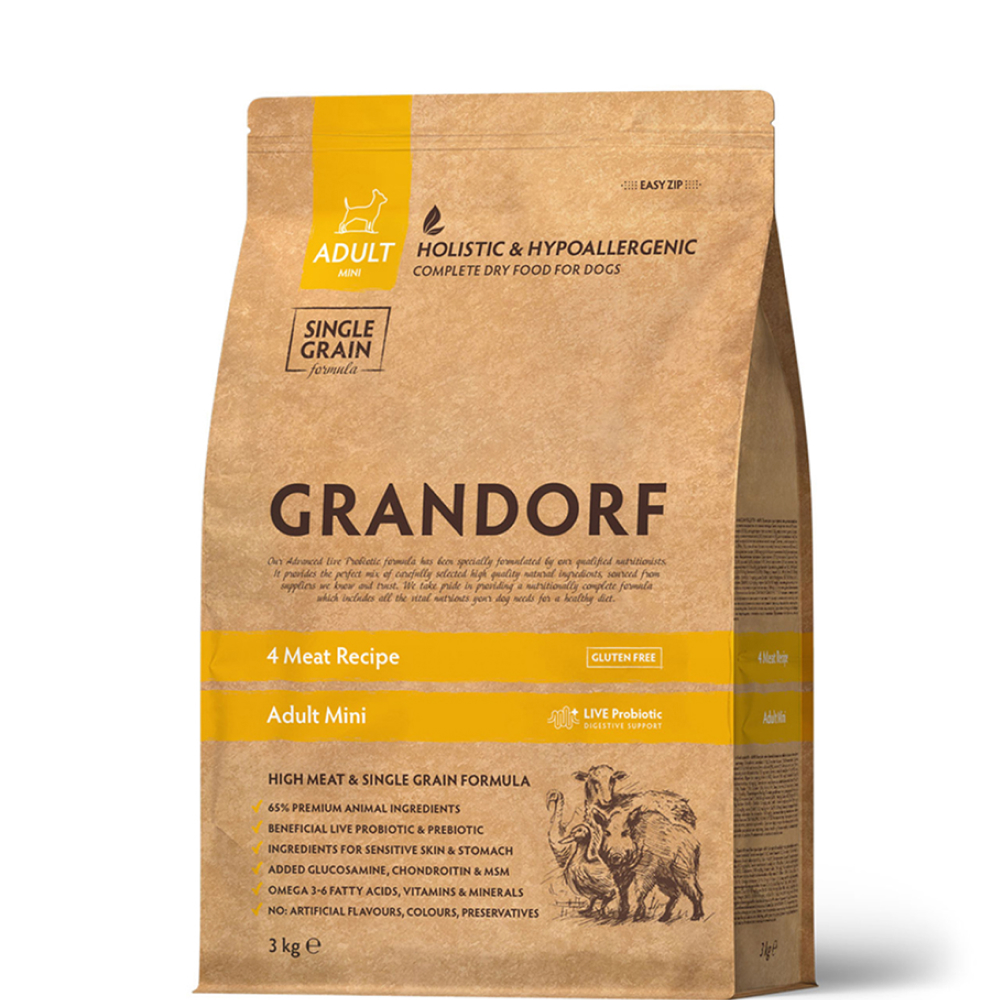 Grandorf Holistic Adult Mini Сухой корм для взрослых собак мелких пород, четыре вида мяса