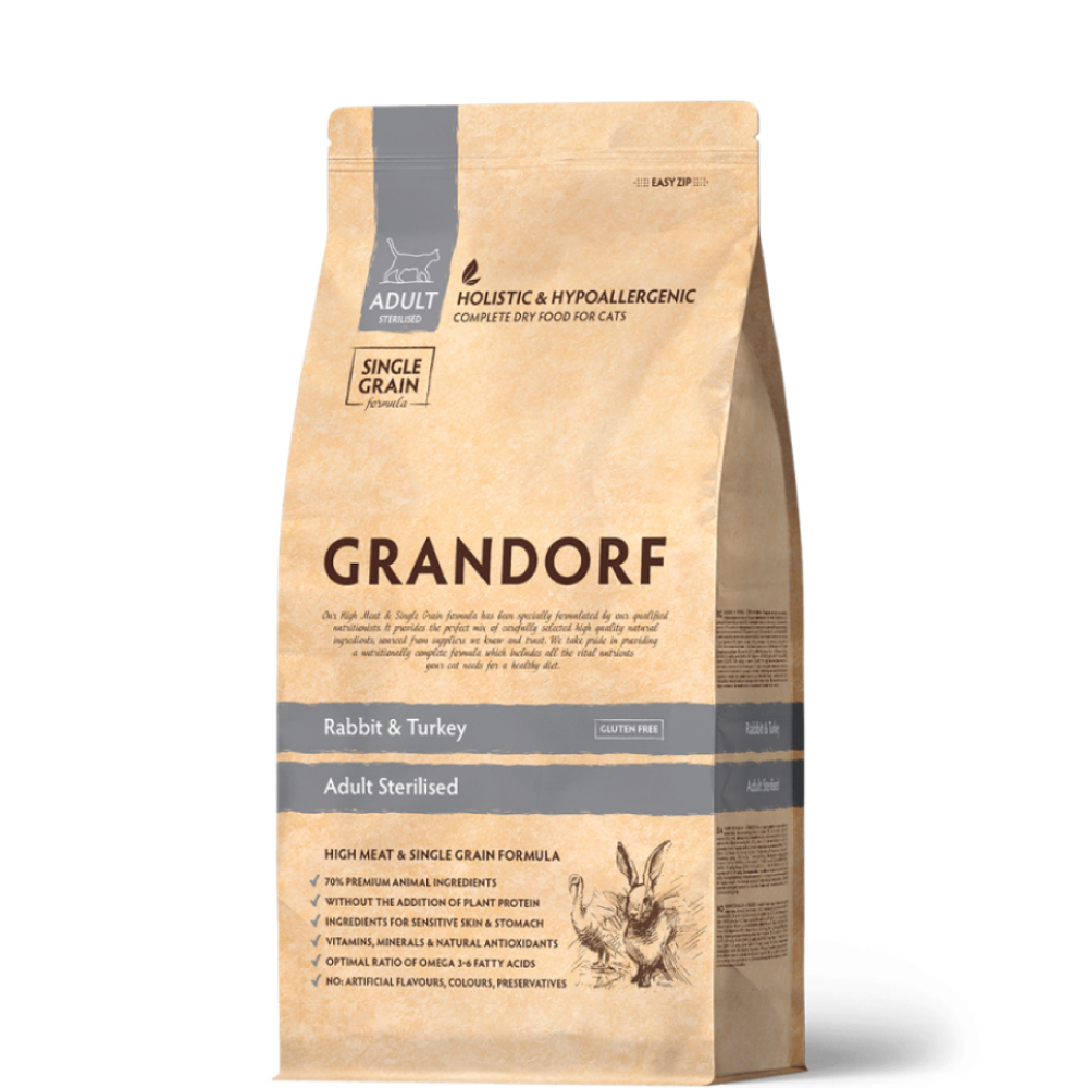 

Grandorf Holistic Adult Sterilised Сухой корм для взрослых стерилизованных кошек, с кроликом и индейкой, 400 гр.