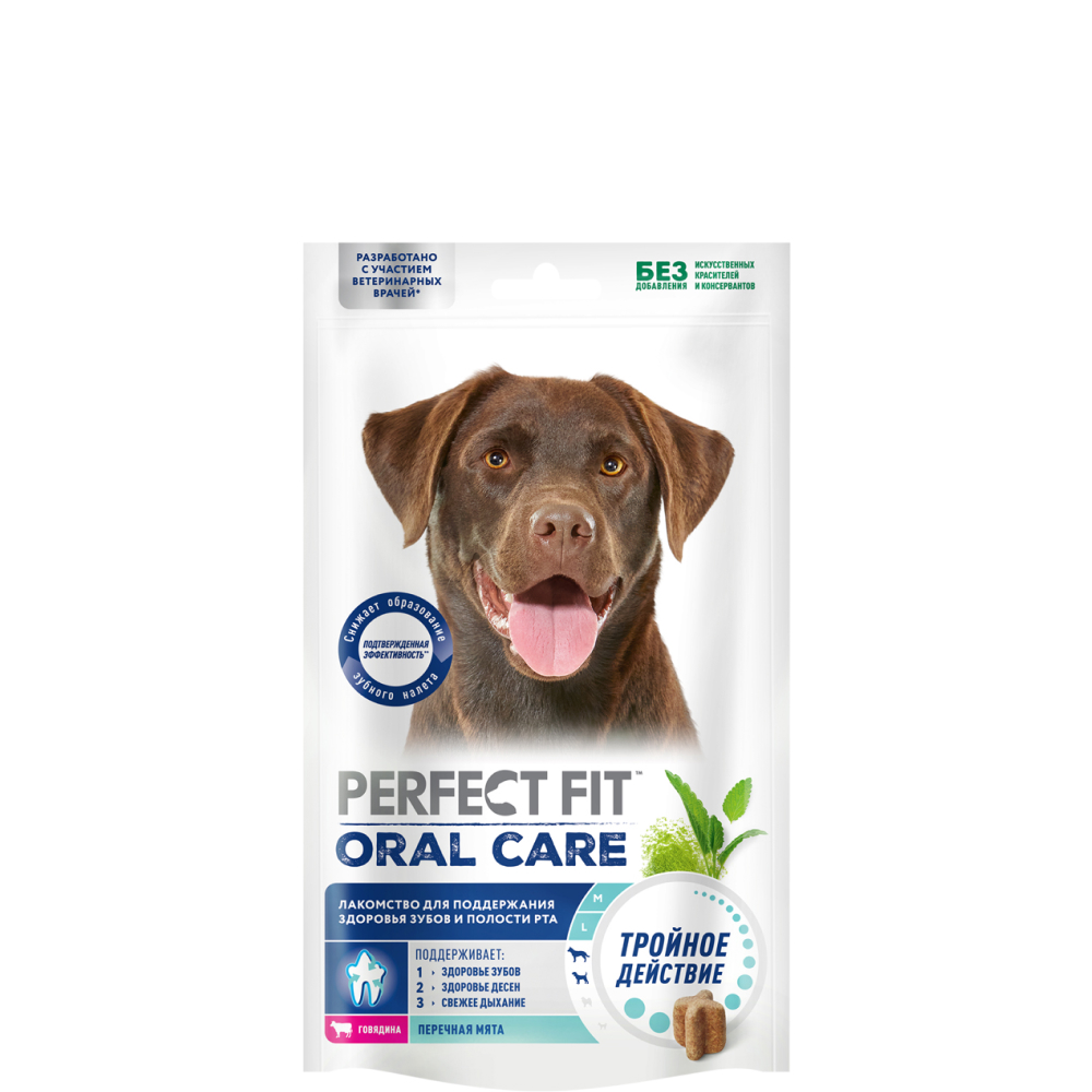 Лакомство для собак средних и крупных пород ORAL CARE, с говядиной и добавлением мяты «Для поддержания здоровья зубов и полости рта», 130г