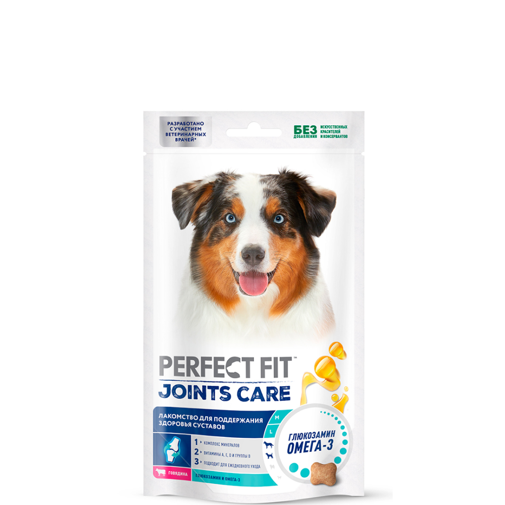 

Perfect Fit Лакомство с говядиной, рыбьим жиром и глюкозамином (130 гр.) для собак Joints Care