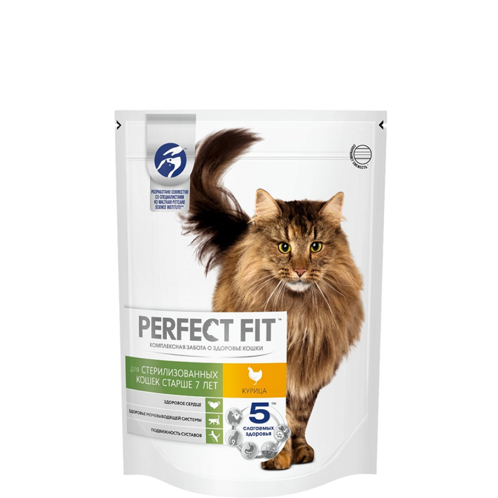 

Perfect Fit Сухой корм для стерилизованных кошек старше 7 лет, с курицей, 650 гр.