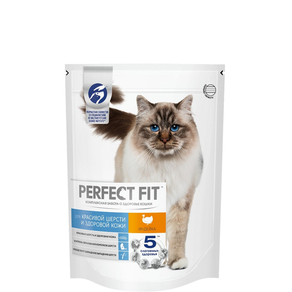 

Perfect Fit Сухой корм для кошек для красоты шерсти и здоровья кожи, с индейкой, 650 гр.