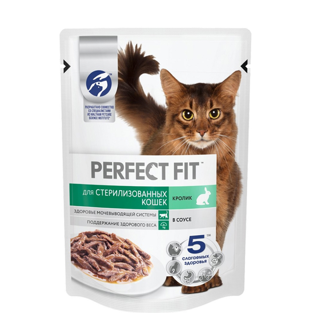 

Perfect Fit Влажный корм (пауч) для стерилизованных кошек, с кроликом в соусе, 75 гр.